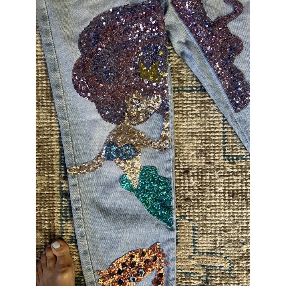Topshop Mermaid Sequin Jeans Light Wash Ocean/Sea Life  Whimsical Art to Wear - Picture 4 of 15